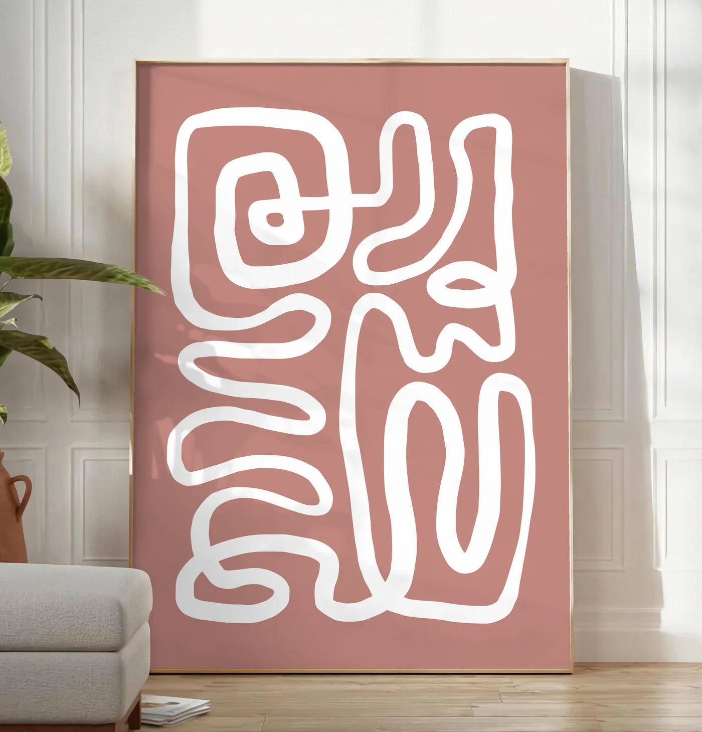 Affiche Ligne Continue Terracotta Abstraite — Henri Matisse — mise en situation dans un salon contemporain