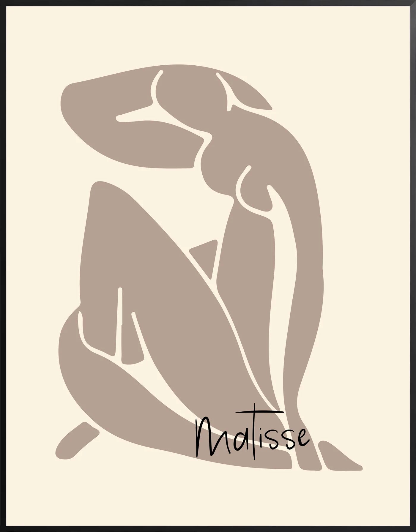 Affiche Nu Assis Taupe Papiers Decoupes — Henri Matisse — encadrement noir