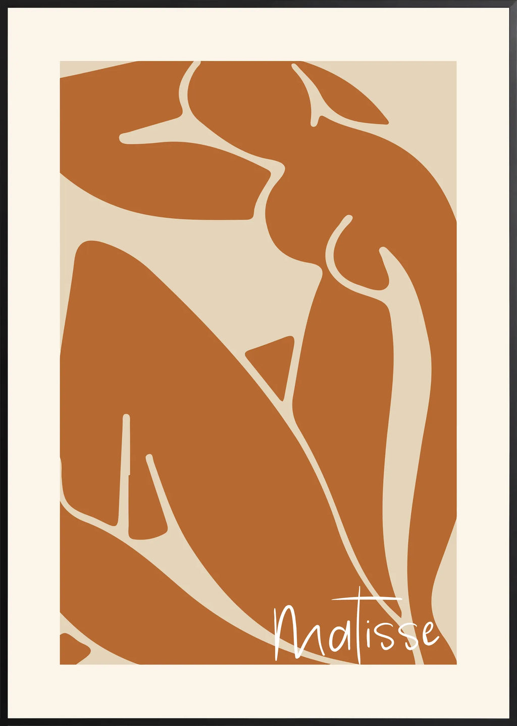 Affiche Nu Assis Terracotta Papiers Decoupes, Trait — Henri Matisse — encadrement noir