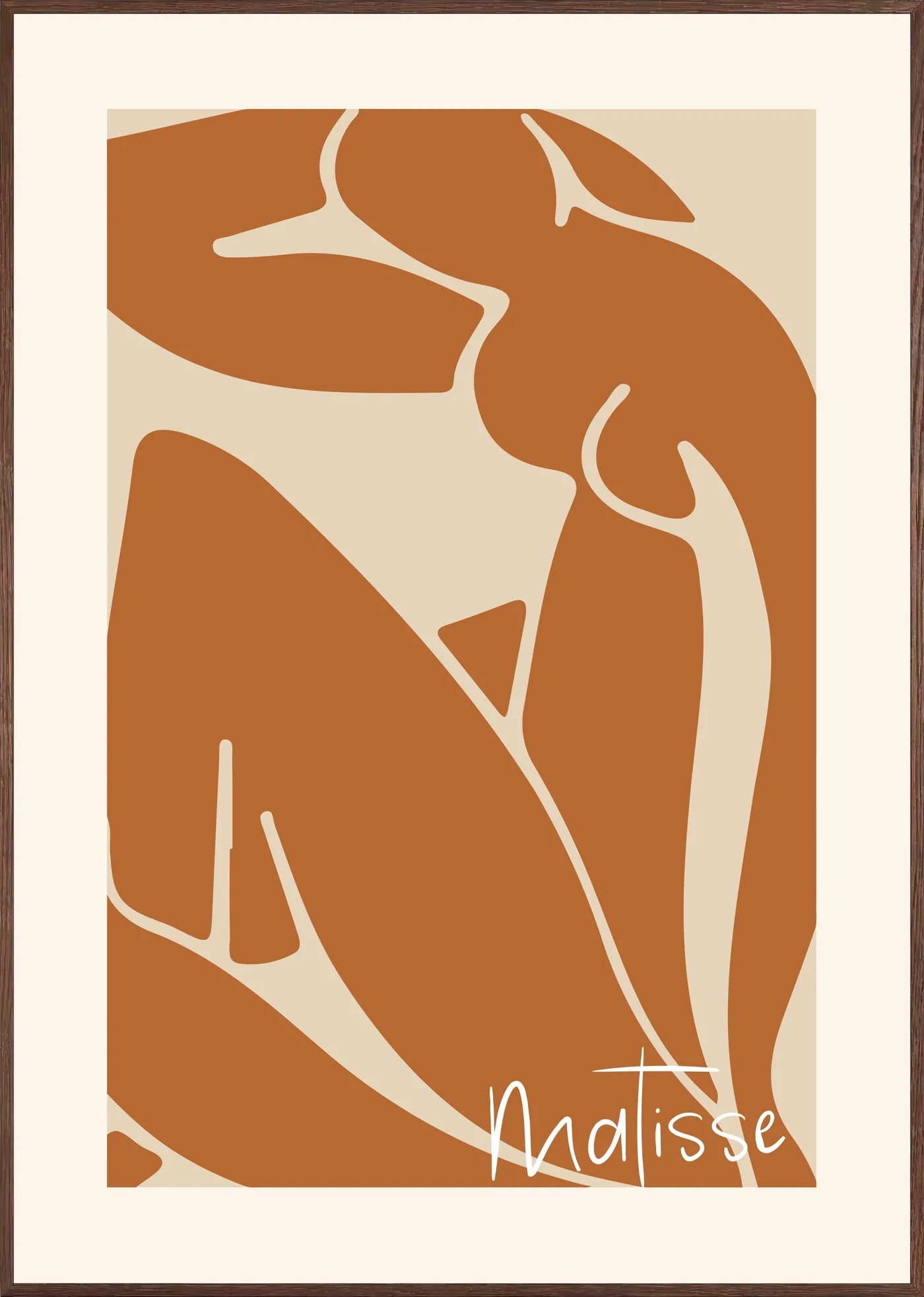 Affiche Nu Assis Terracotta Papiers Decoupes, Trait — Henri Matisse — encadrement chêne