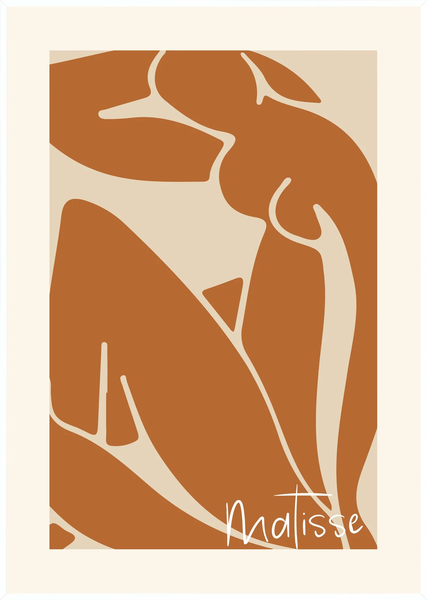 Affiche Nu Assis Terracotta Papiers Decoupes, Trait — Henri Matisse — encadrement blanc