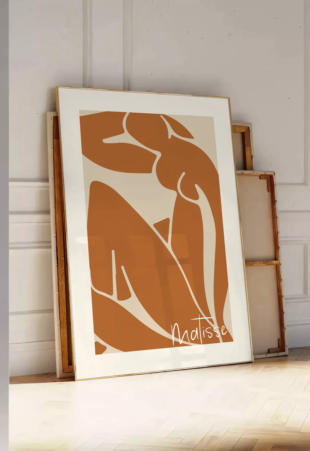 Affiche Nu Assis Terracotta Papiers Decoupes, Trait — Henri Matisse — mise en situation dans une entrée