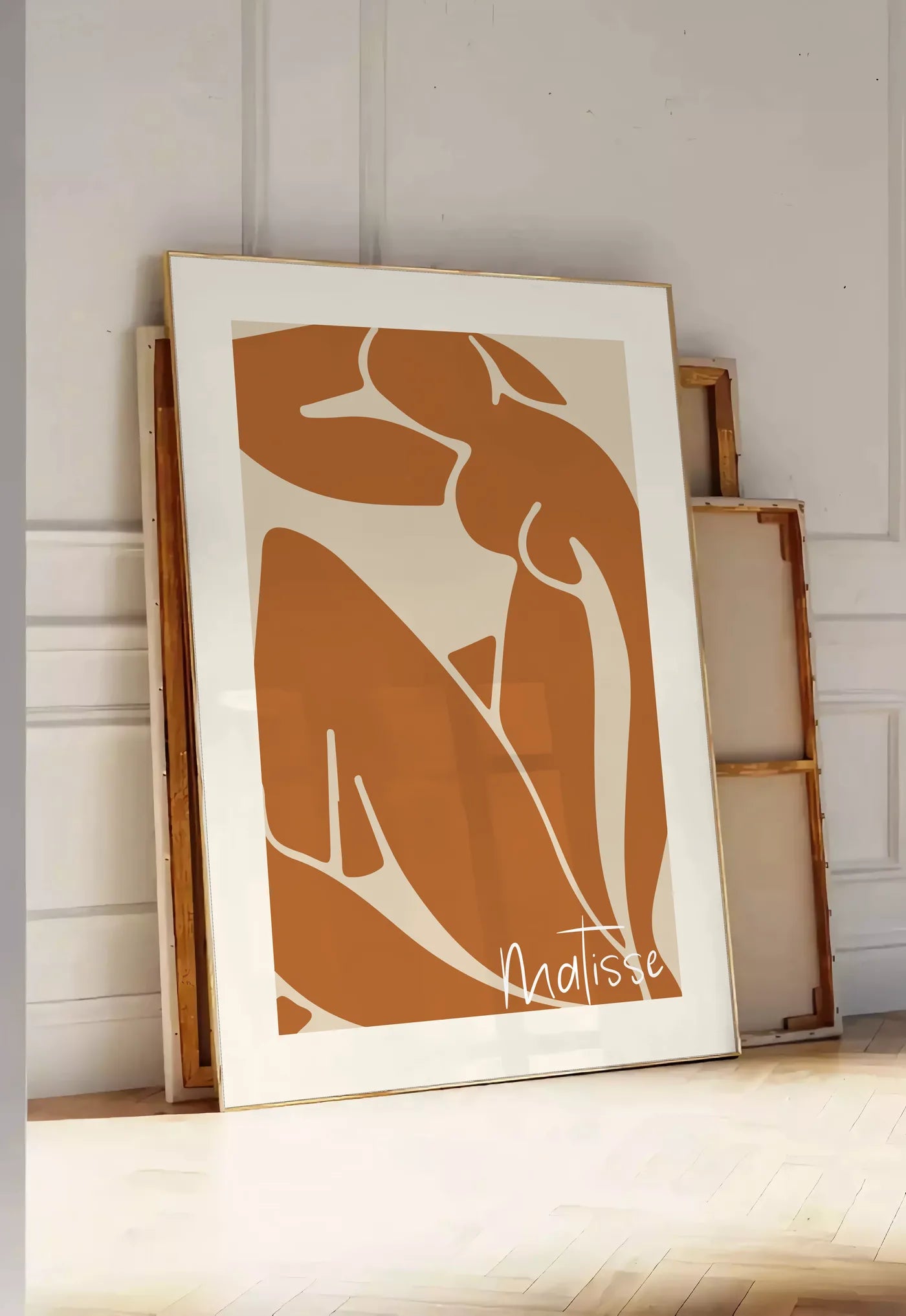 Affiche Nu Assis Terracotta Papiers Decoupes, Trait — Henri Matisse — mise en situation dans une entrée