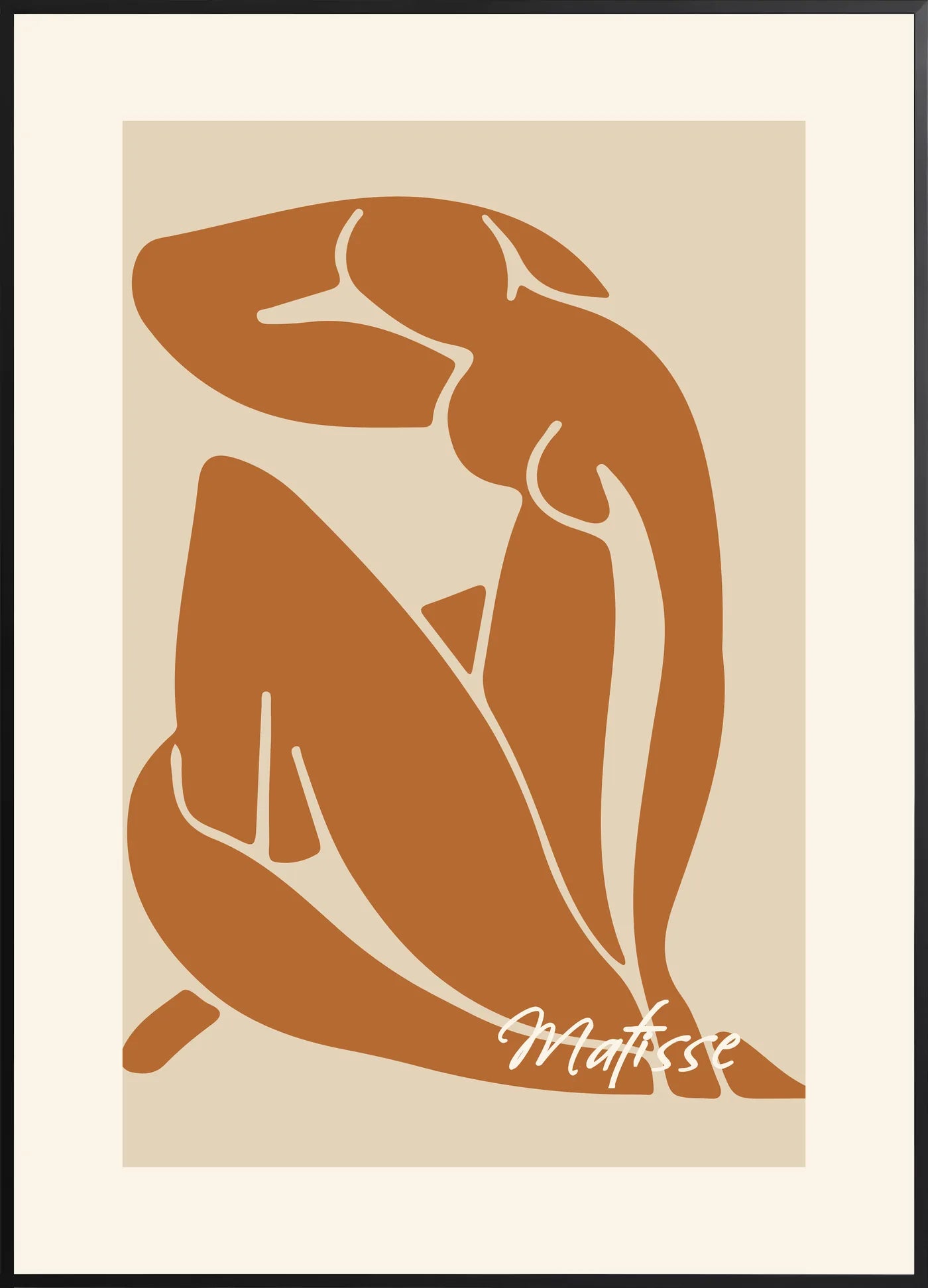 Affiche Nu Assis Terracotta Papiers Decoupes, Aplat — Henri Matisse — encadrement noir