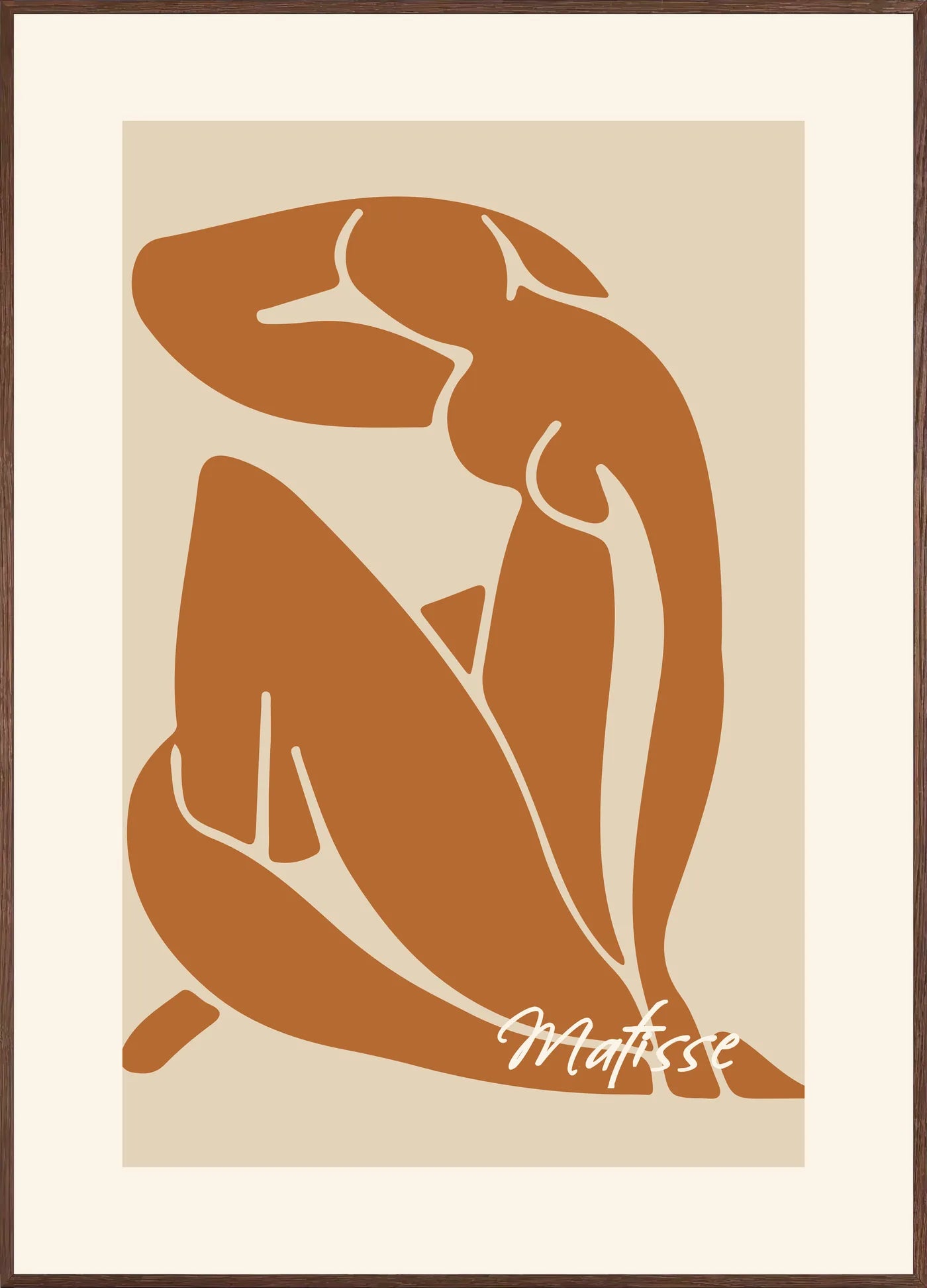 Affiche Nu Assis Terracotta Papiers Decoupes, Aplat — Henri Matisse — encadrement chêne