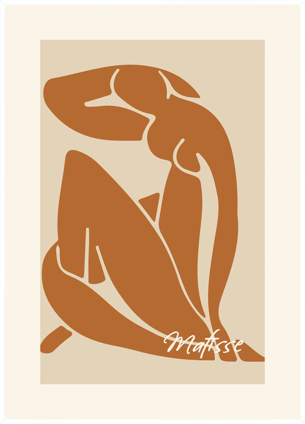 Affiche Nu Assis Terracotta Papiers Decoupes, Aplat — Henri Matisse — encadrement blanc