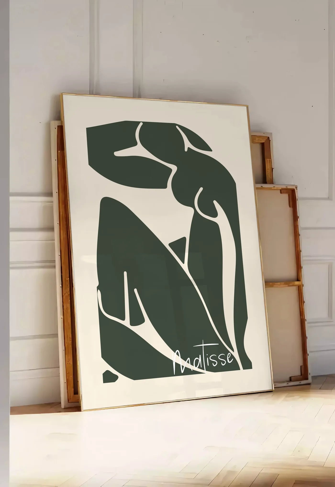 Affiche Nu Assis Vert Papiers Decoupes — Henri Matisse — mise en situation dans une entrée