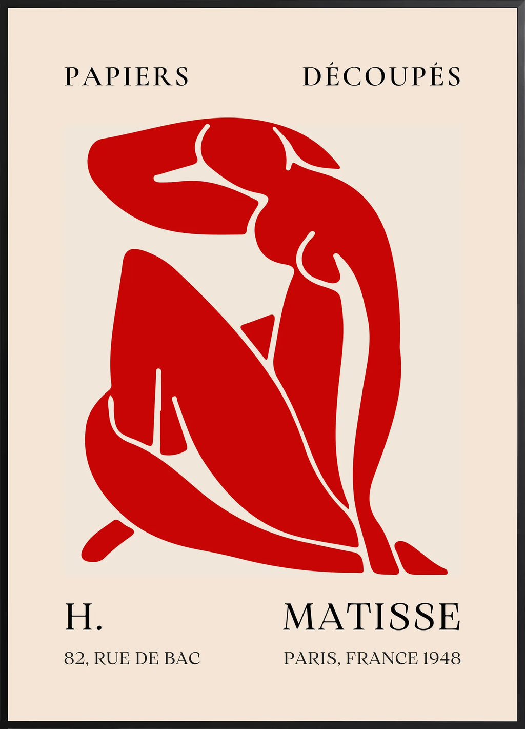 Affiche Papiers Decoupes Nu Rouge Paris 1948 — Henri Matisse — encadrement noir