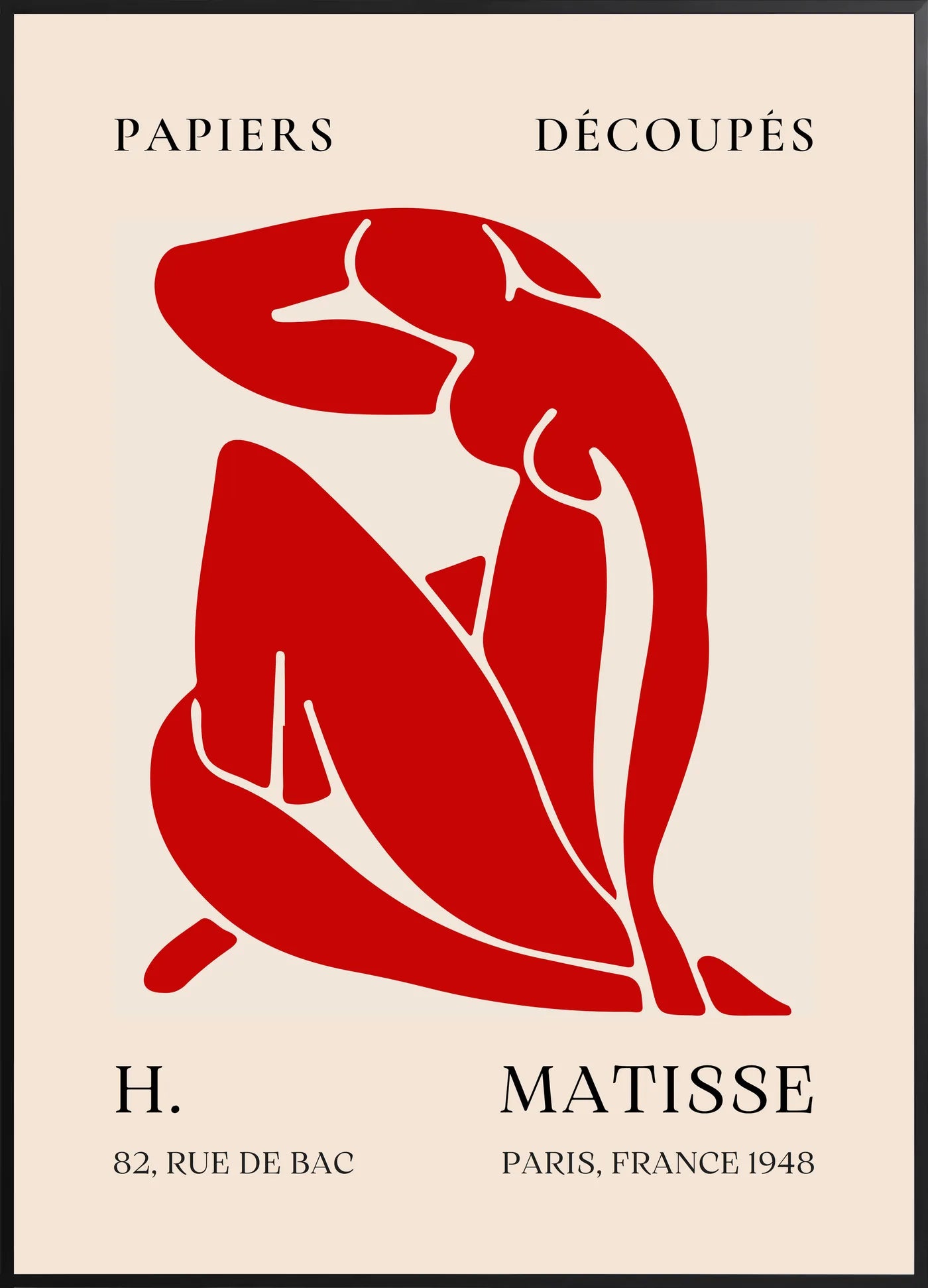 Affiche Papiers Decoupes Nu Rouge Paris 1948 — Henri Matisse — encadrement noir