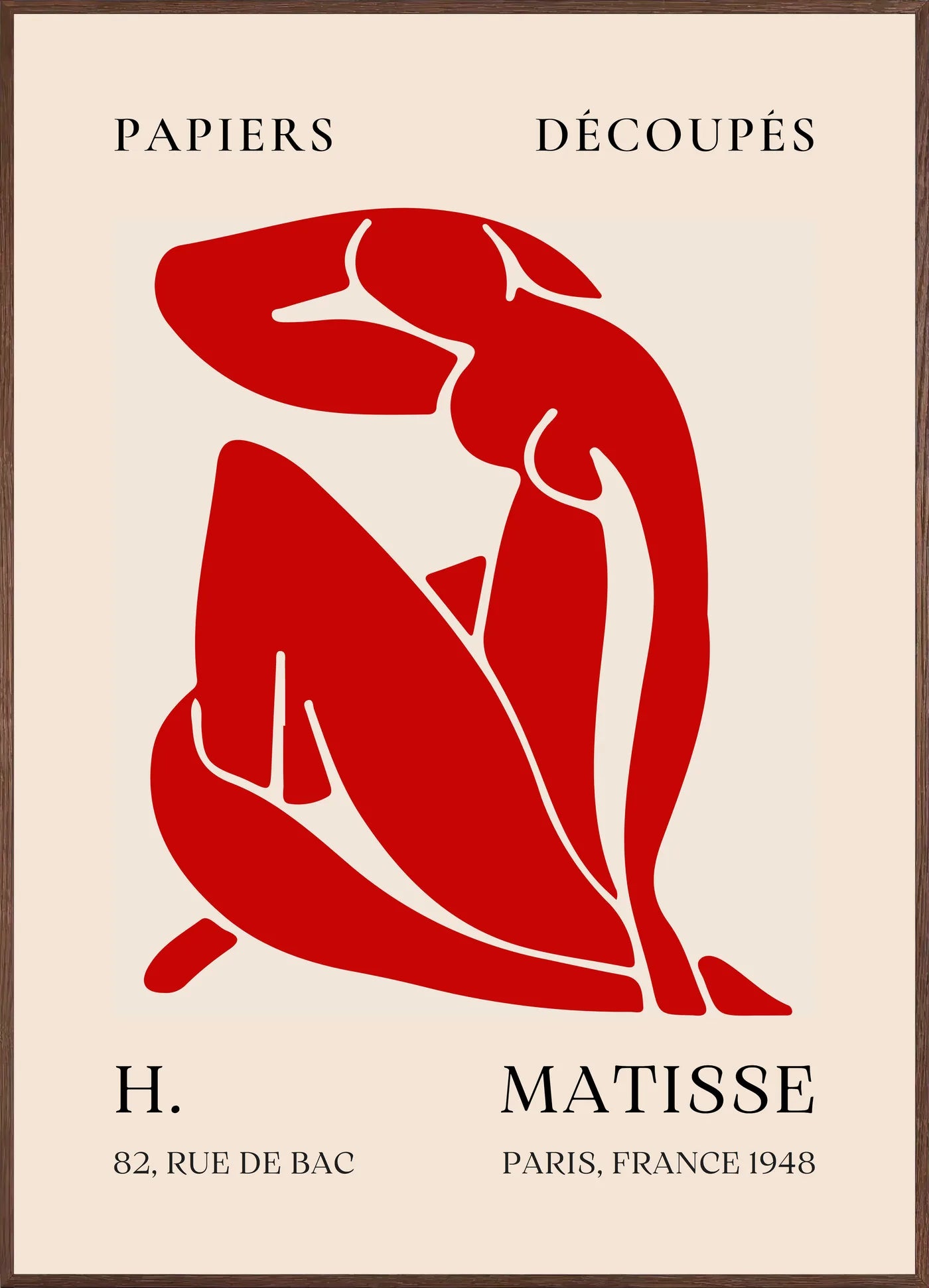 Affiche Papiers Decoupes Nu Rouge Paris 1948 — Henri Matisse — encadrement chêne
