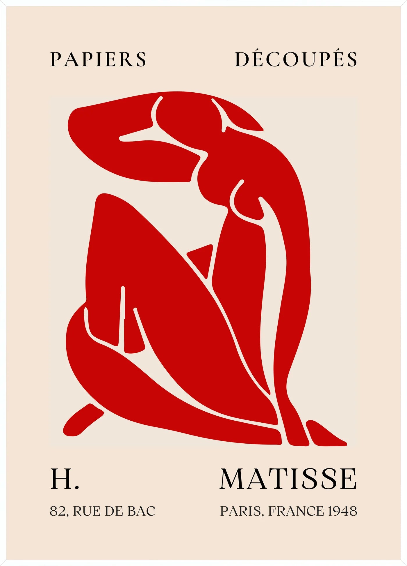 Affiche Papiers Decoupes Nu Rouge Paris 1948 — Henri Matisse — encadrement blanc