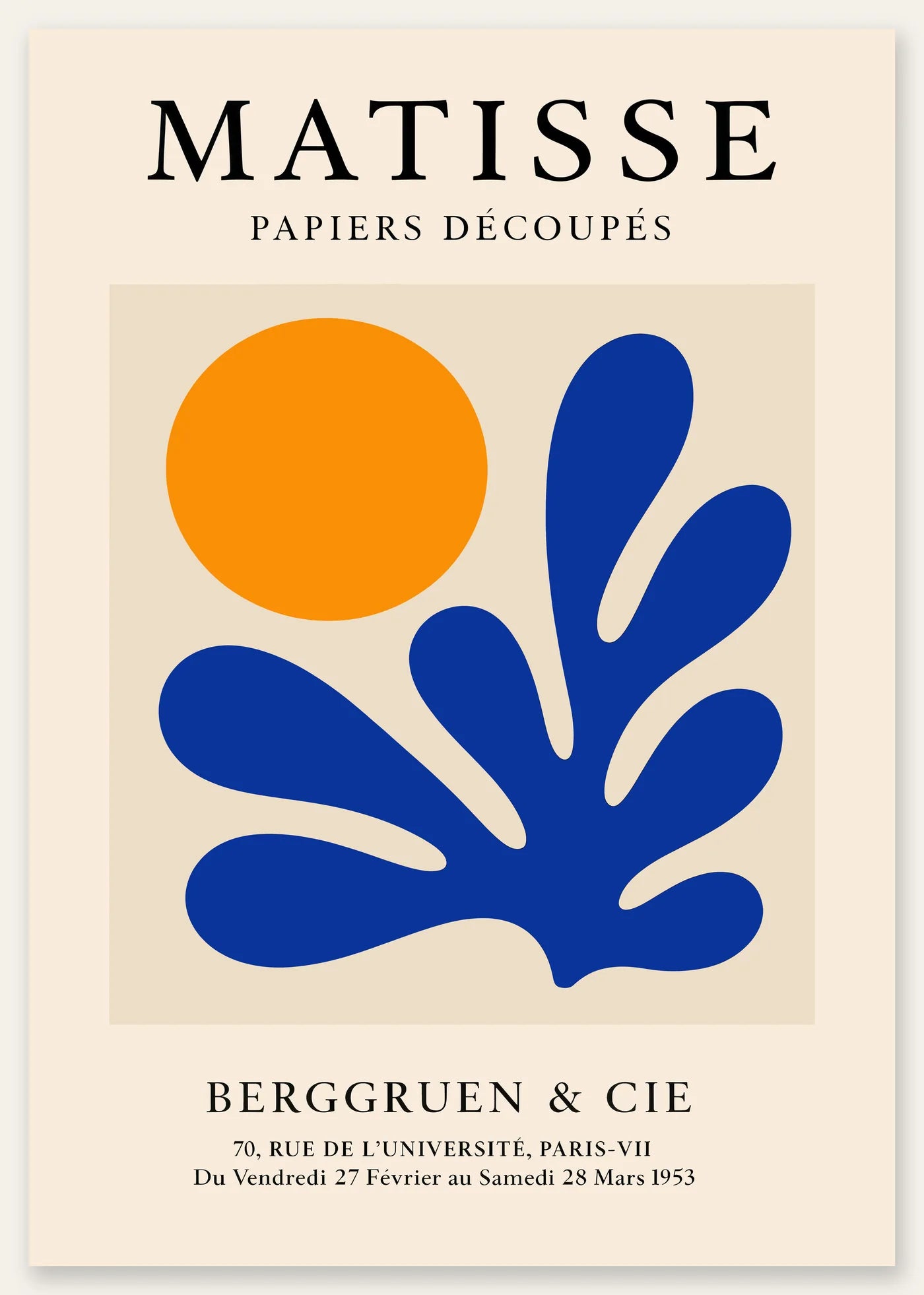 Affiche Soleil Orange et Corail Bleu Papiers Decoupes — Henri Matisse — vue catalogue