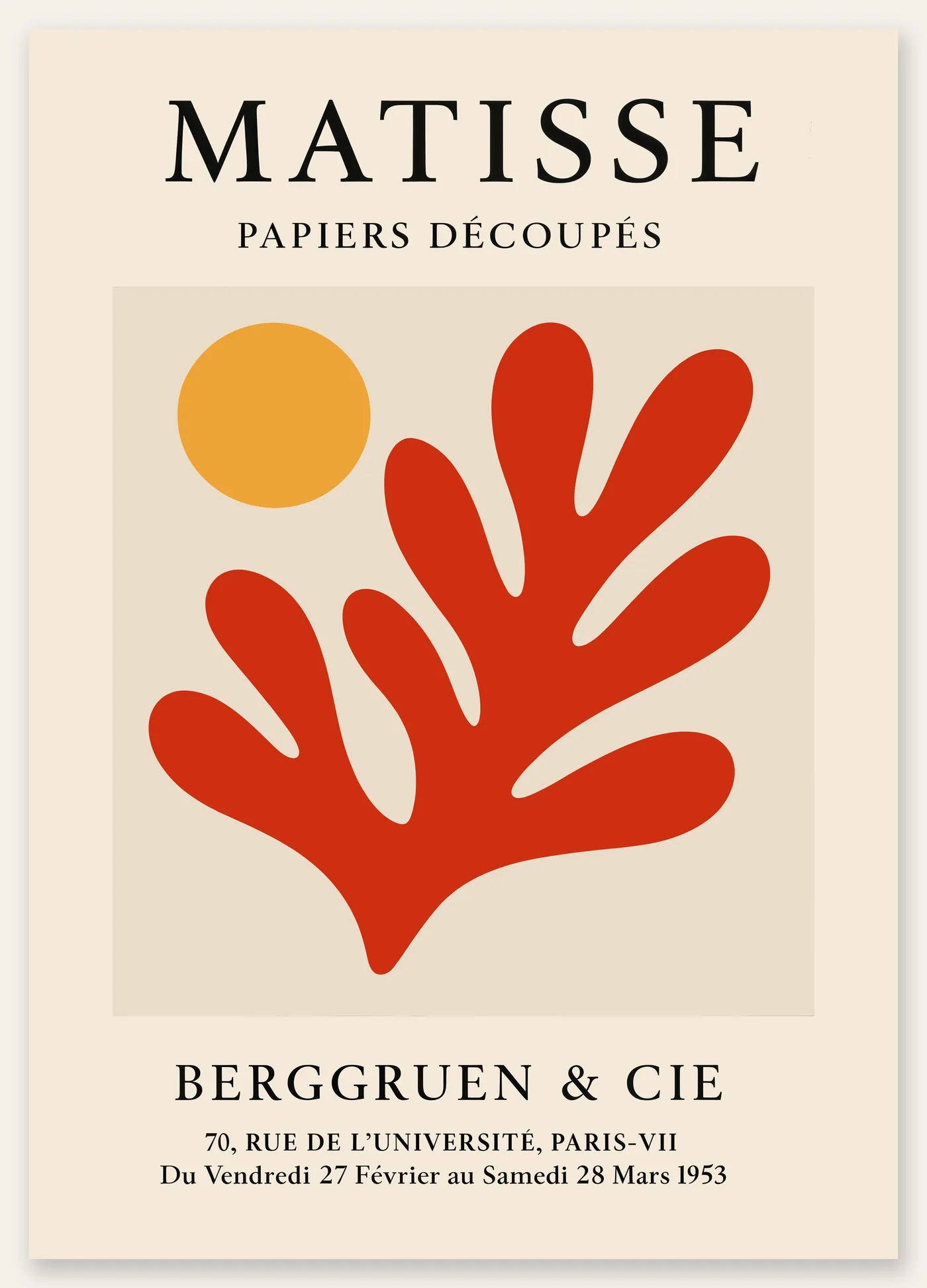 Affiche Soleil Orange et Corail Rouge Papiers Decoupes — Henri Matisse — vue catalogue