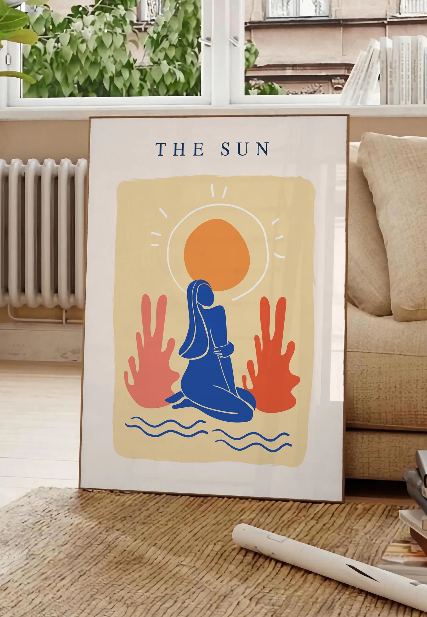 Affiche The Sun Femme Bleue Moderne — Henri Matisse — mise en situation dans un salon