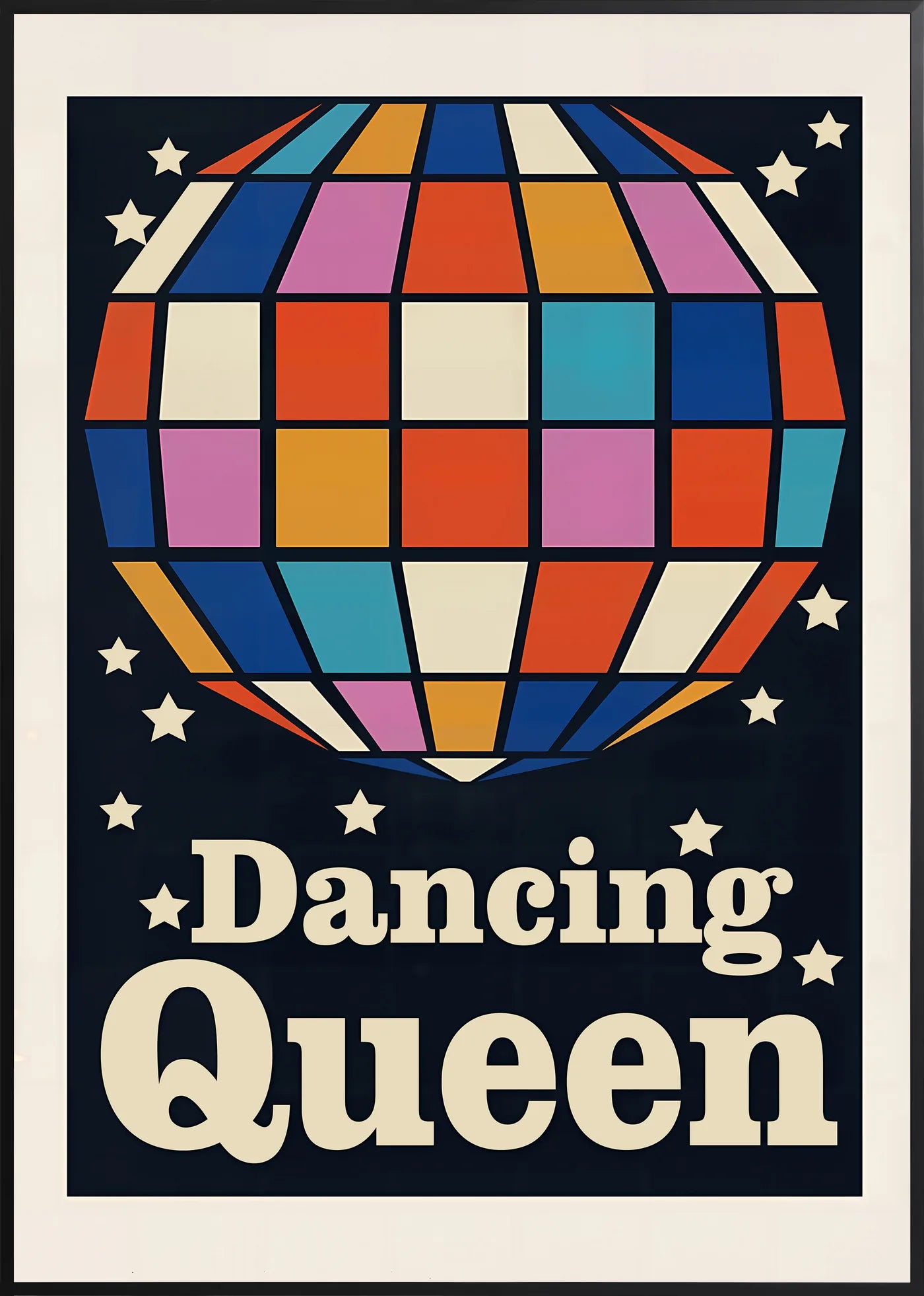Affiche Vintage Disco Dancing Queen — encadrement noir