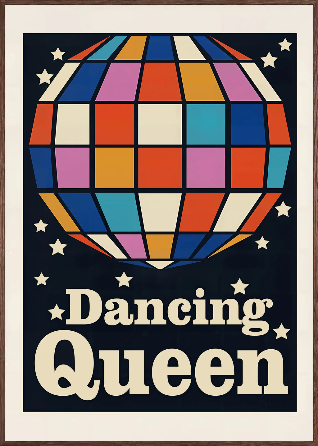 Affiche Vintage Disco Dancing Queen — encadrement chêne