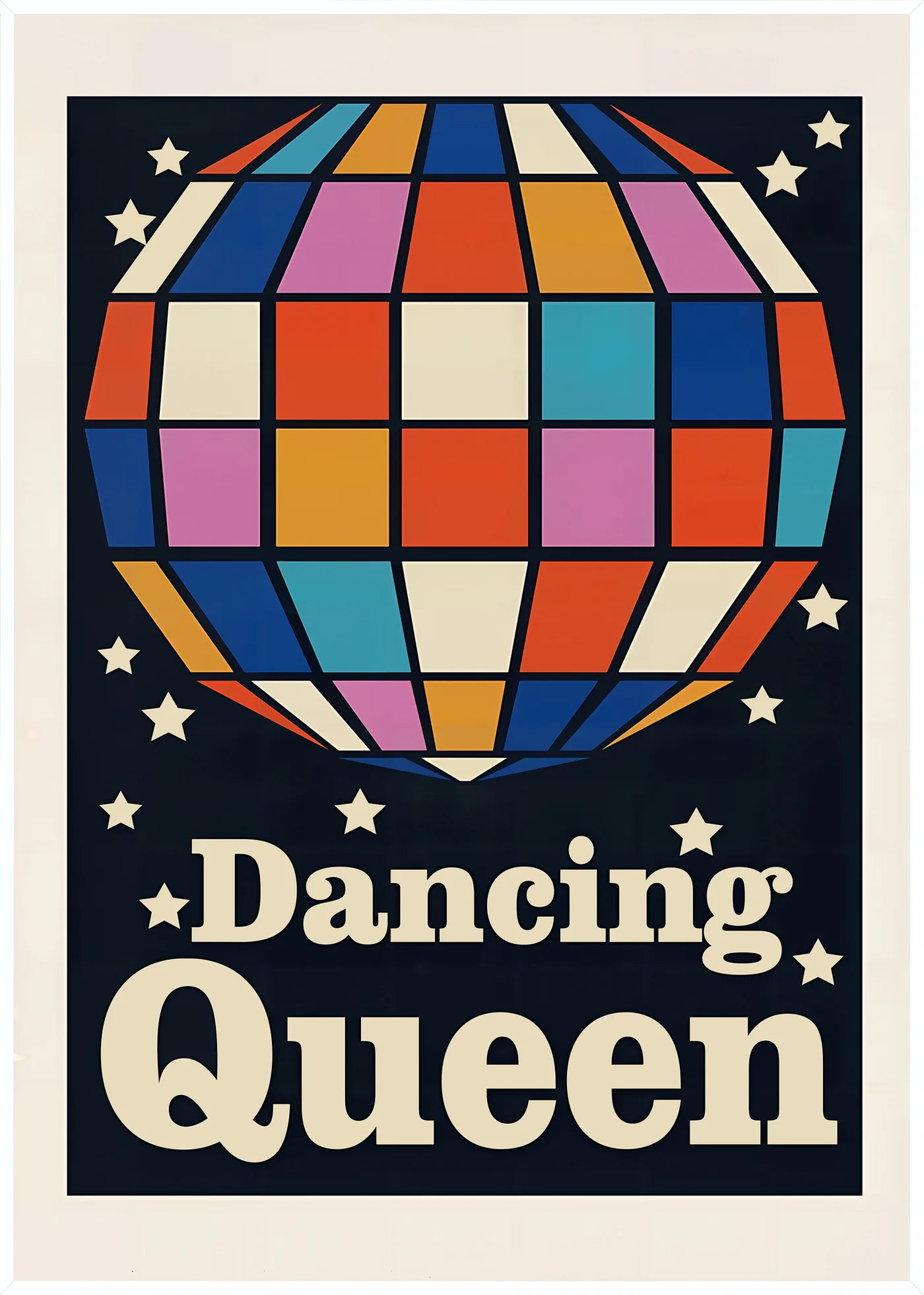 Affiche Vintage Disco Dancing Queen — encadrement blanc