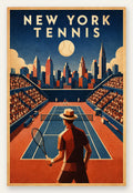Affiche New York Tennis Homme Twilight Baseline 2, affiche Art déco de tennis new-yorkaise