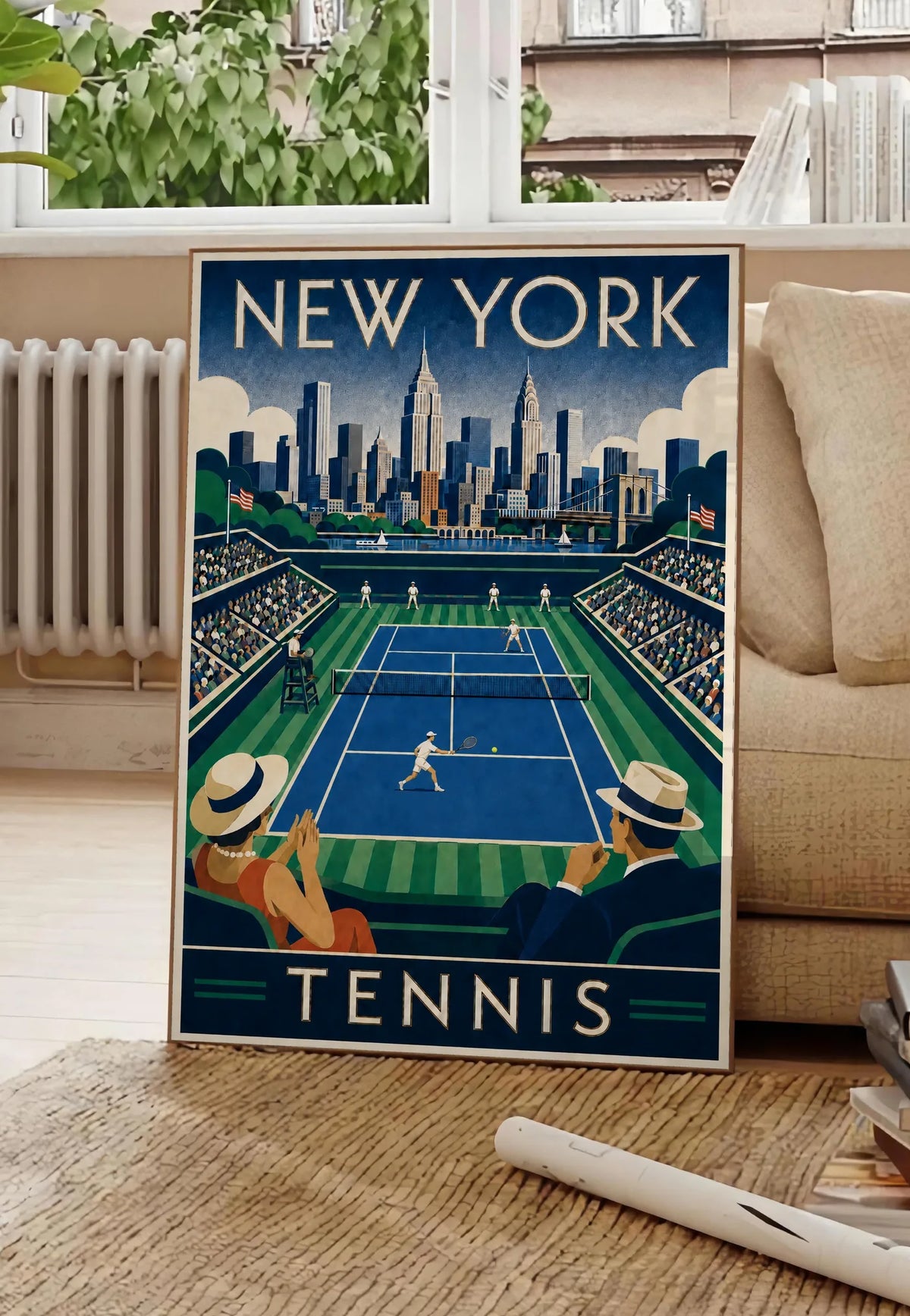 Affiche New York Tennis New York Tennis Stadium Court View, affiche Art déco de tennis new-yorkaise