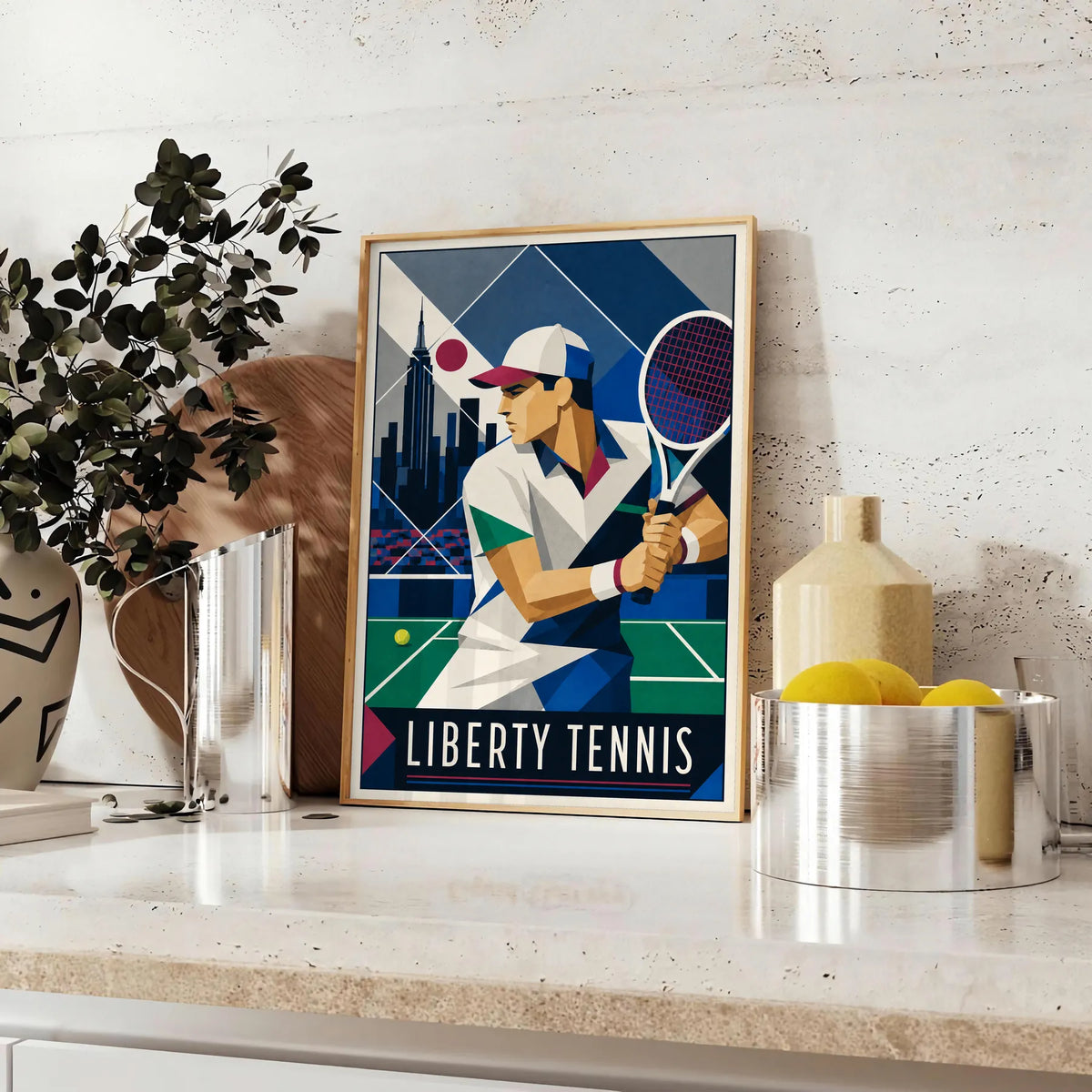 Affiche New York Tennis New York Male Art Deco Coiled revers, affiche Art déco de tennis new-yorkaise