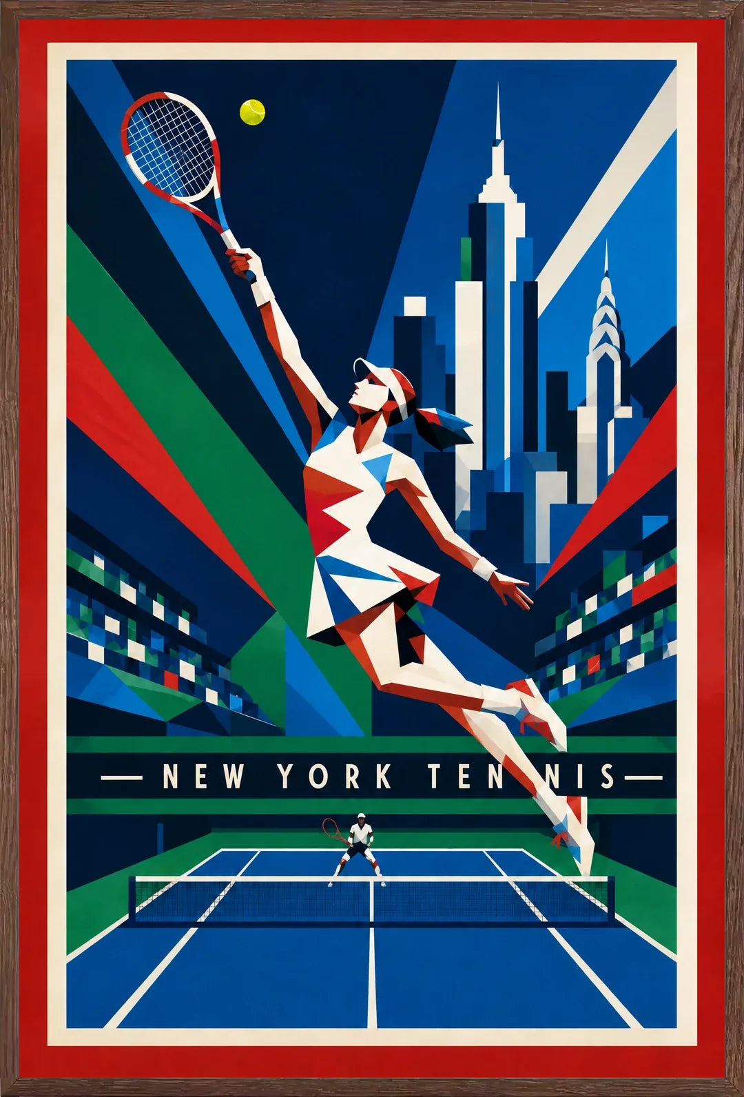 Affiche New York Tennis New York Tennis Femme action offensive, affiche Art déco de tennis new-yorkaise