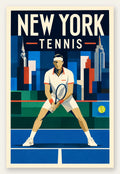Affiche New York Tennis Ny Male Split Step prêt, affiche Art déco de tennis new-yorkaise