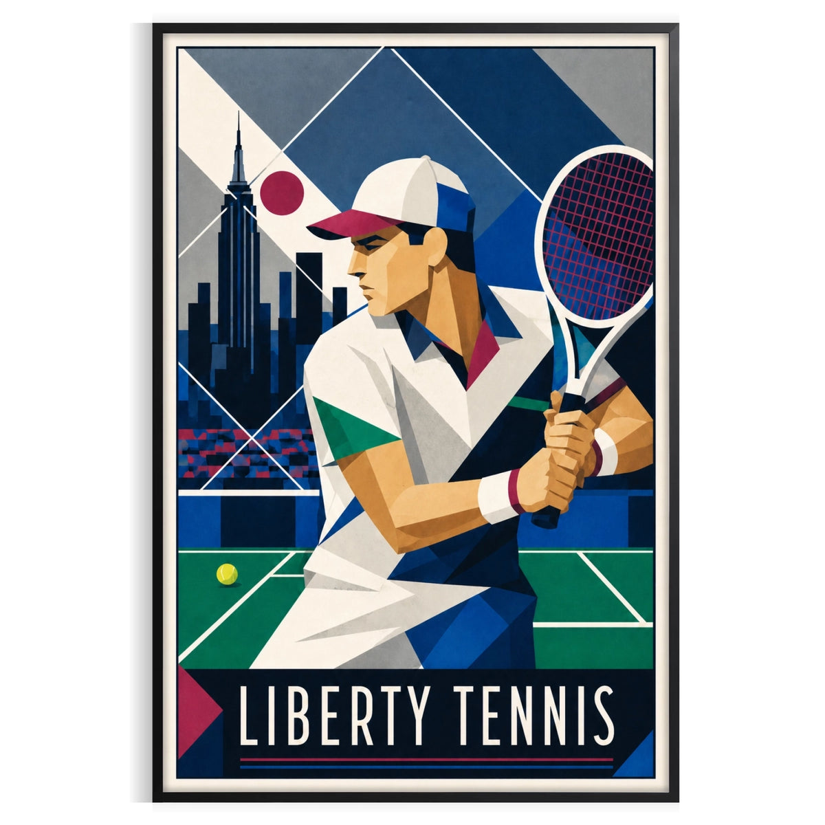Affiche New York Tennis New York Male Art Deco Coiled revers, affiche Art déco de tennis new-yorkaise