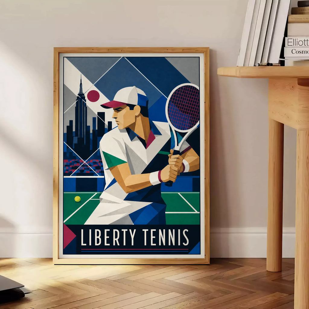 Affiche New York Tennis New York Male Art Deco Coiled revers, affiche Art déco de tennis new-yorkaise
