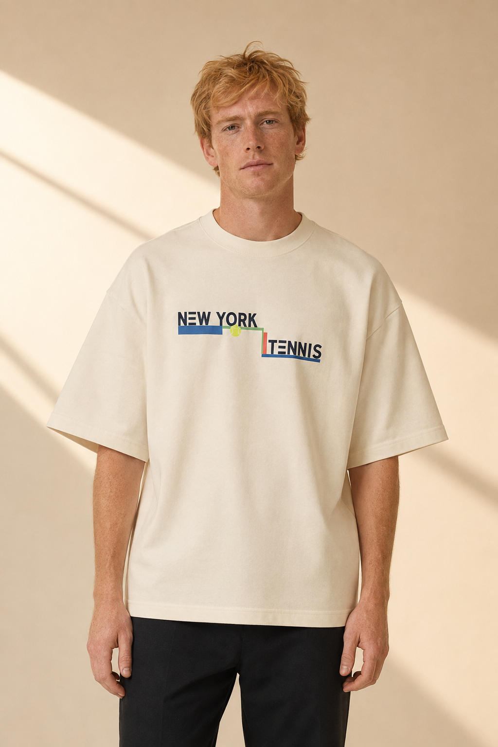 T-shirt New York Tennis Escaliers 25. design textile unisexe [color:natural] [view:front]