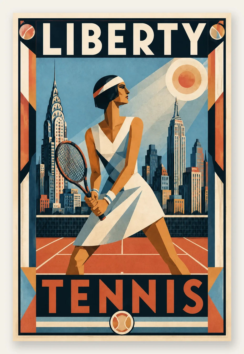 Affiche New York Tennis Femme panorama new-yorkais prêt Pose, affiche Art déco de tennis new-yorkaise