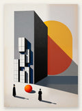 Architecture et Spheres, affiche Bauhaus geometrique sur fond colore