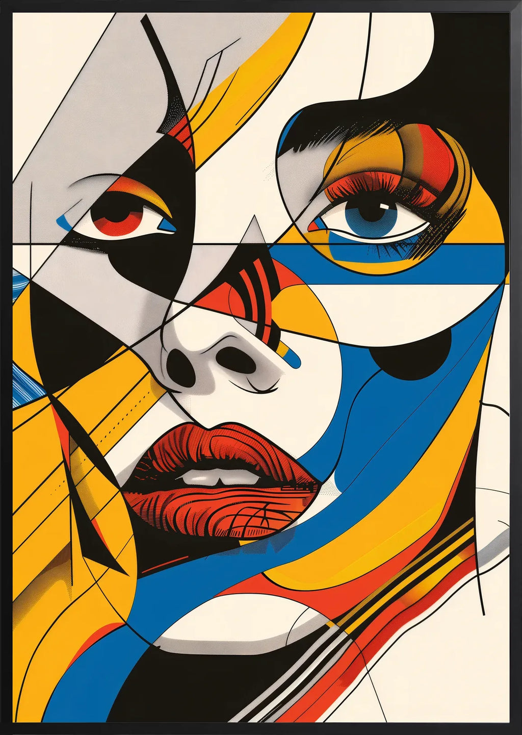 Encadrement noir mat autour de l'affiche Bauhaus visage cubiste