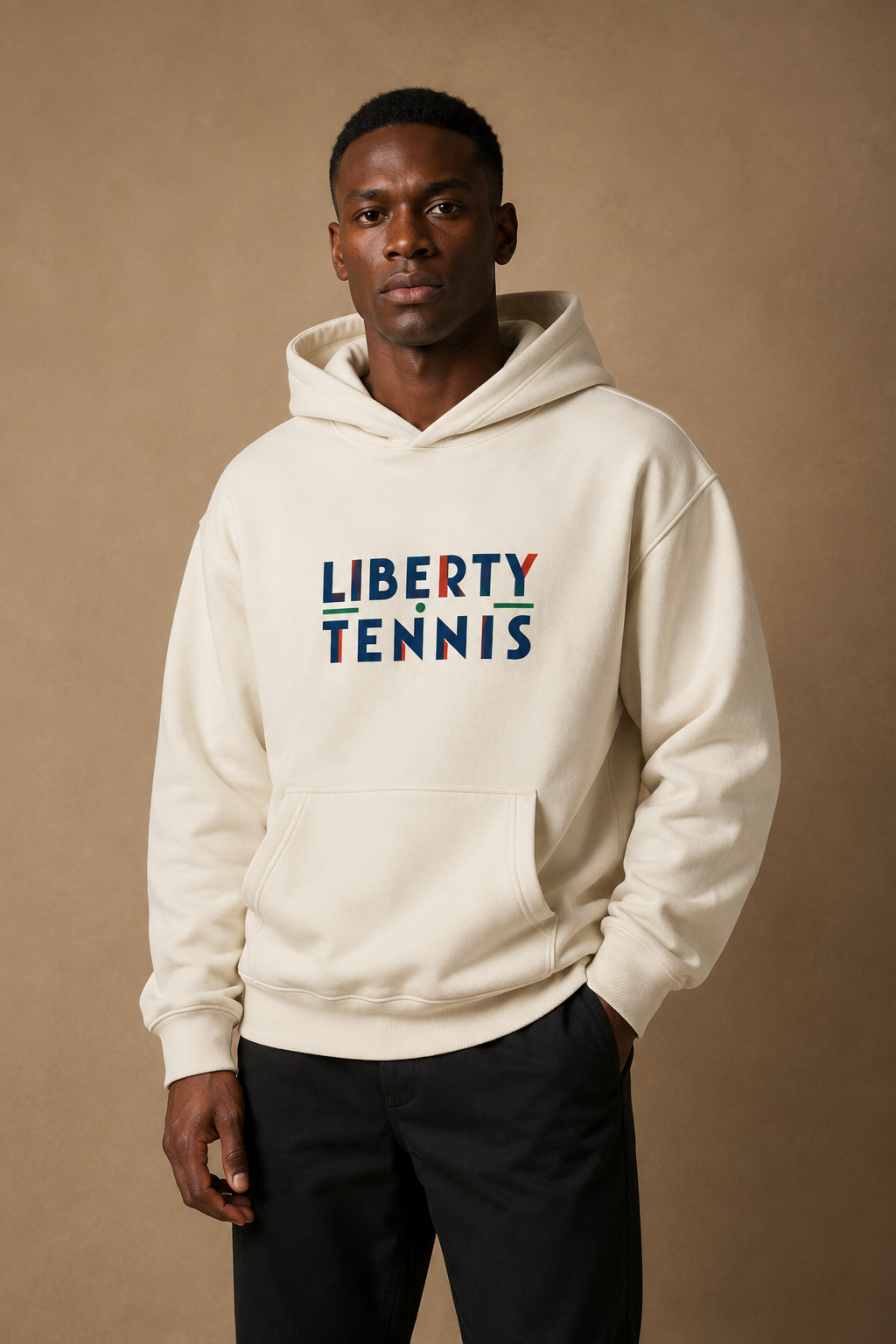 Sweat à capuche New York Tennis Monumental 3. design textile unisexe [color:natural] [view:front]