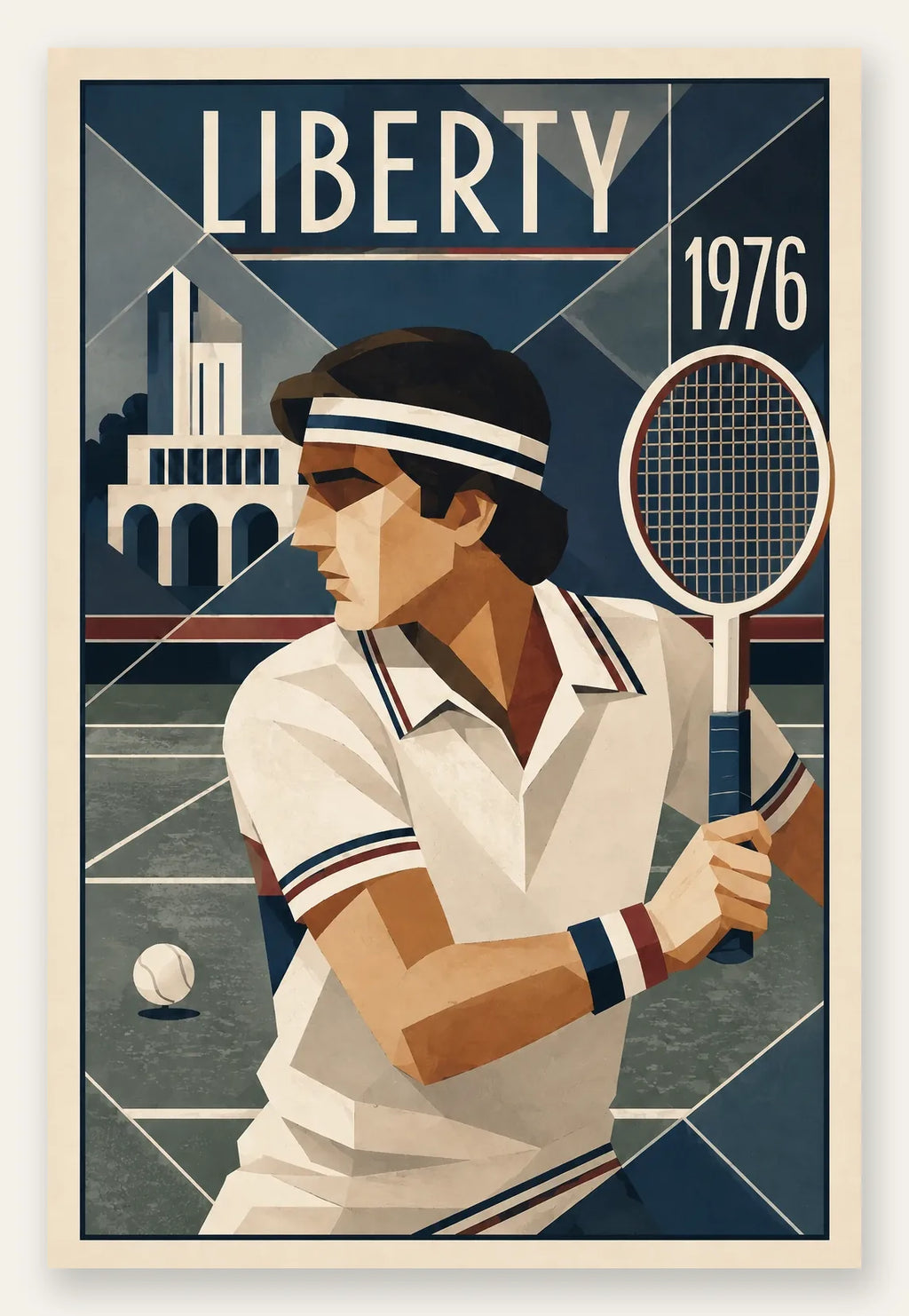 Affiche New York Tennis Liberty Tennis 1976 Har-Tru prêt, affiche Art déco de tennis new-yorkaise