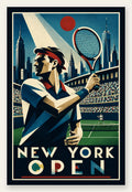 Affiche New York Tennis Open Male High Forehand Finish, affiche Art déco de tennis new-yorkaise