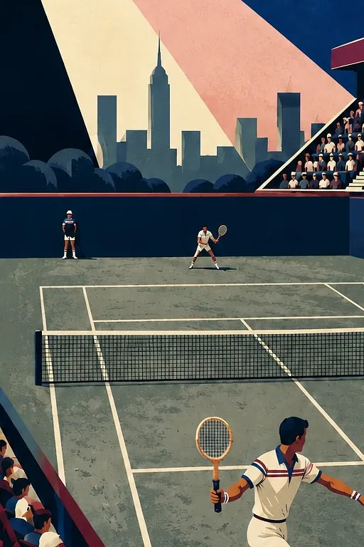 Affiche New York Tennis New York Tennis 1976 Har-Tru vue latérale View, affiche Art déco de tennis new-yorkaise