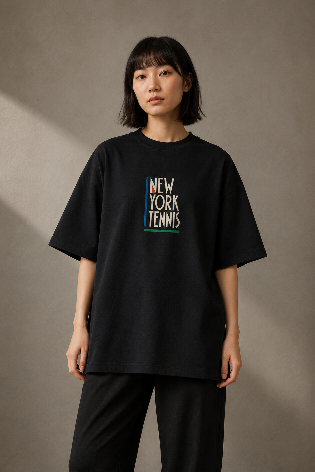 T-shirt New York Tennis Grille verticale 28. design textile unisexe [color:black] [view:front]