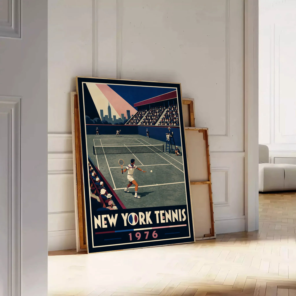 Affiche New York Tennis New York Tennis 1976 Har-Tru vue latérale View, affiche Art déco de tennis new-yorkaise