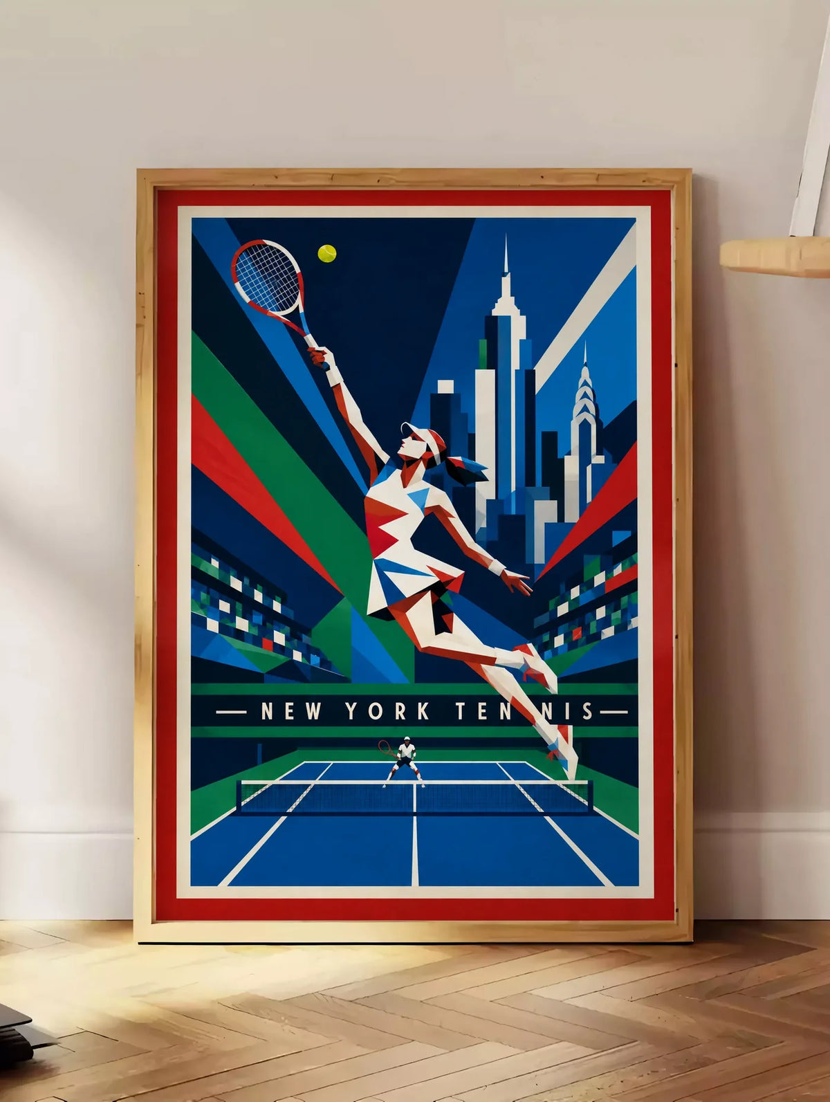 Affiche New York Tennis New York Tennis Femme action offensive, affiche Art déco de tennis new-yorkaise