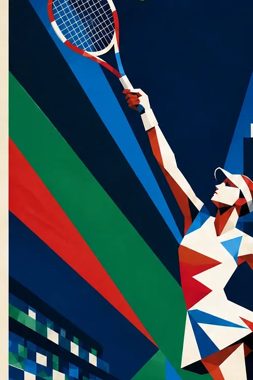 Affiche New York Tennis New York Tennis Femme action offensive, affiche Art déco de tennis new-yorkaise