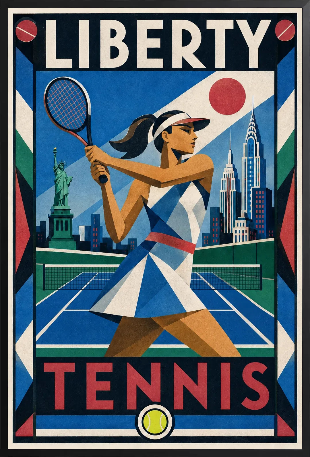 Affiche New York Tennis New York Tennis Femme revers Finish, affiche Art déco de tennis new-yorkaise