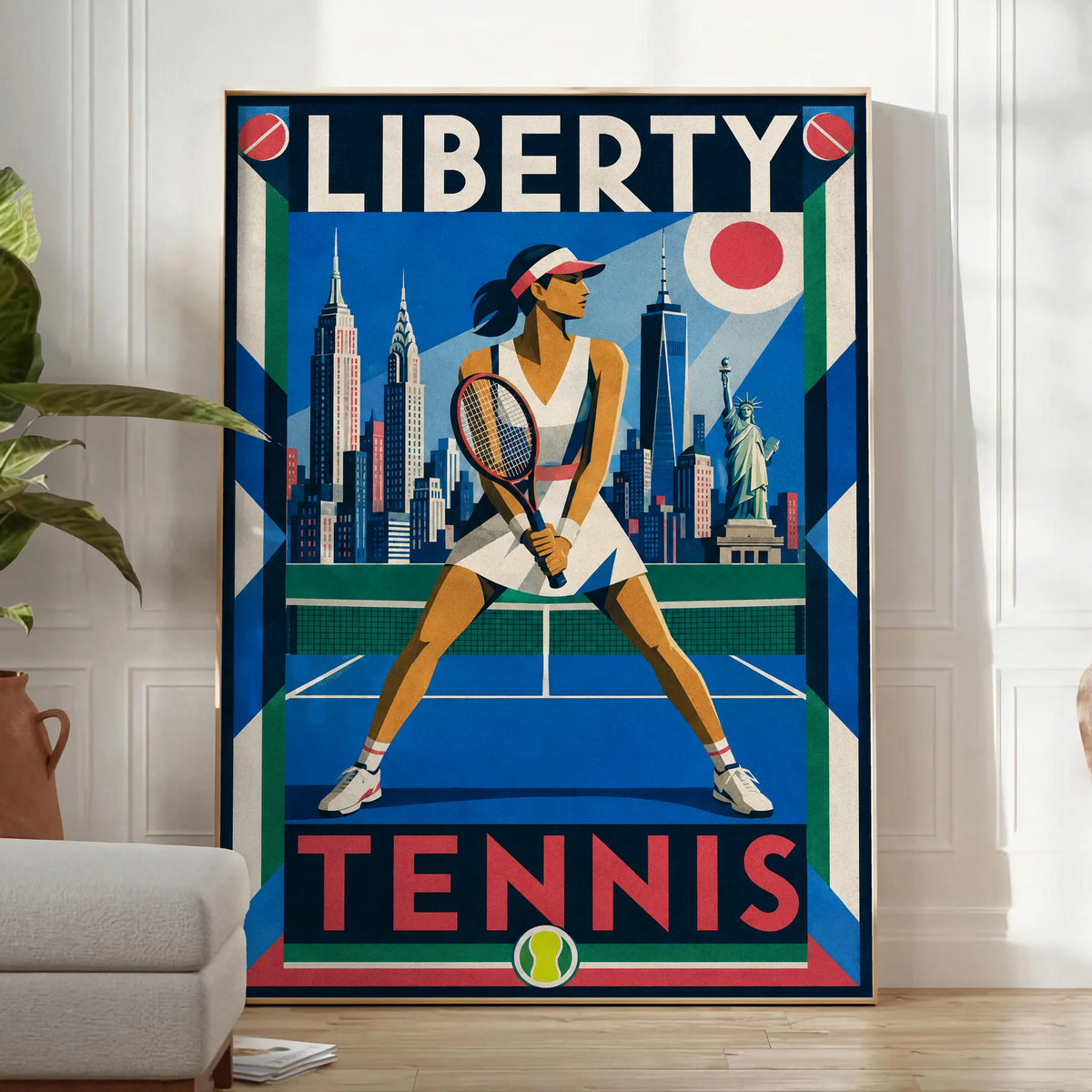Affiche New York Tennis New York Tennis Femme prêt Pose, affiche Art déco de tennis new-yorkaise