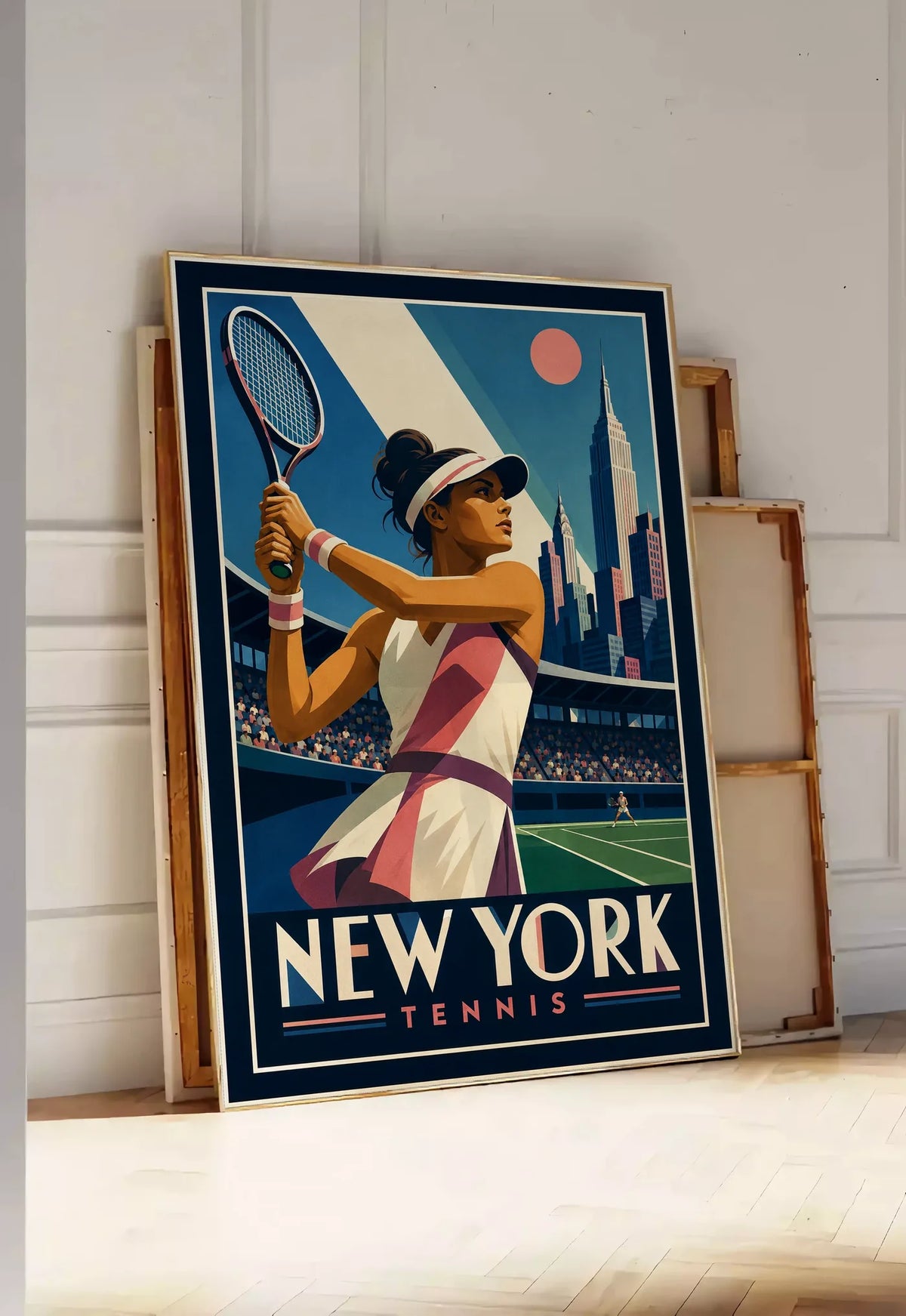 Affiche New York Tennis Tennis Female revers à deux mains Finish, affiche Art déco de tennis new-yorkaise