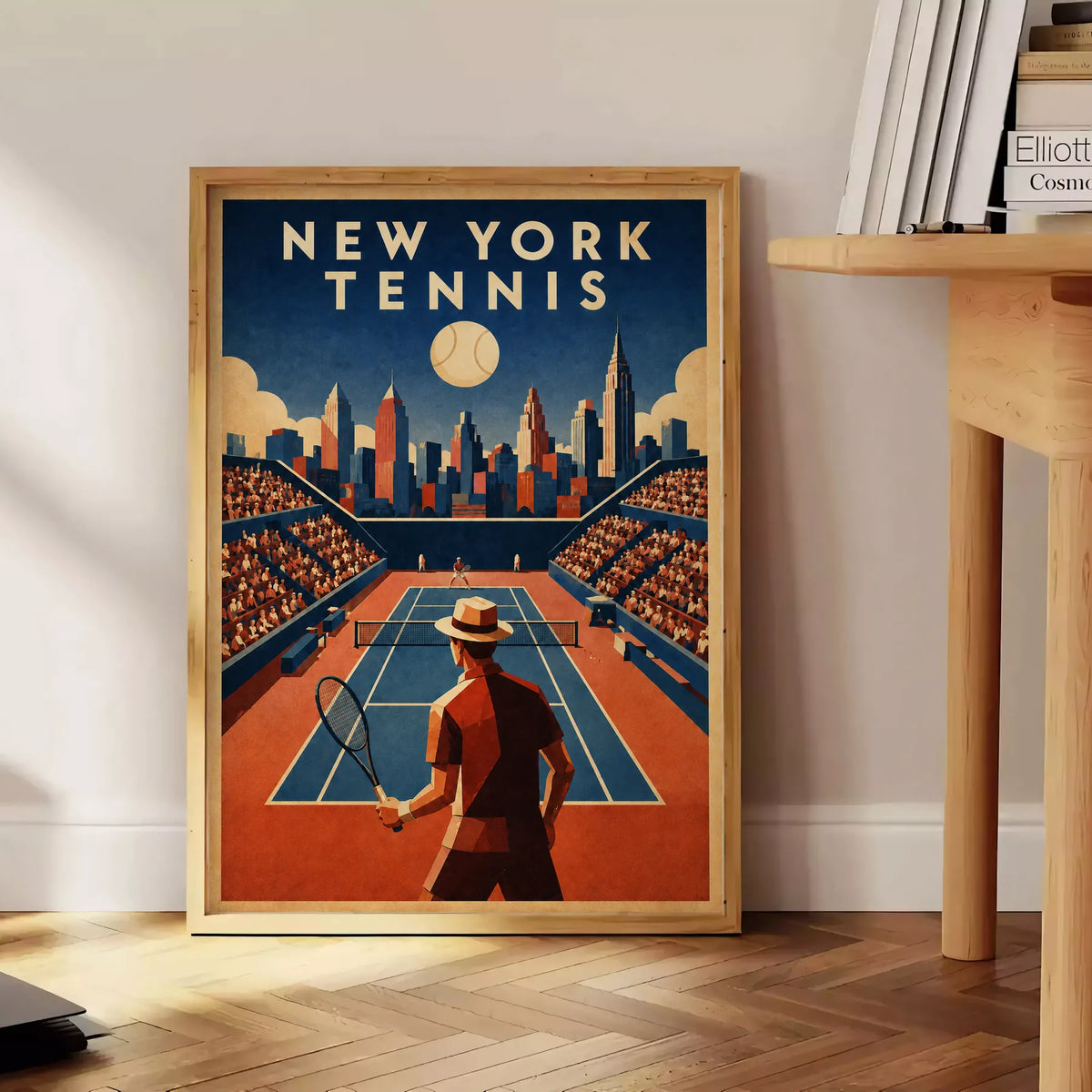 Affiche New York Tennis Homme Twilight Baseline 2, affiche Art déco de tennis new-yorkaise