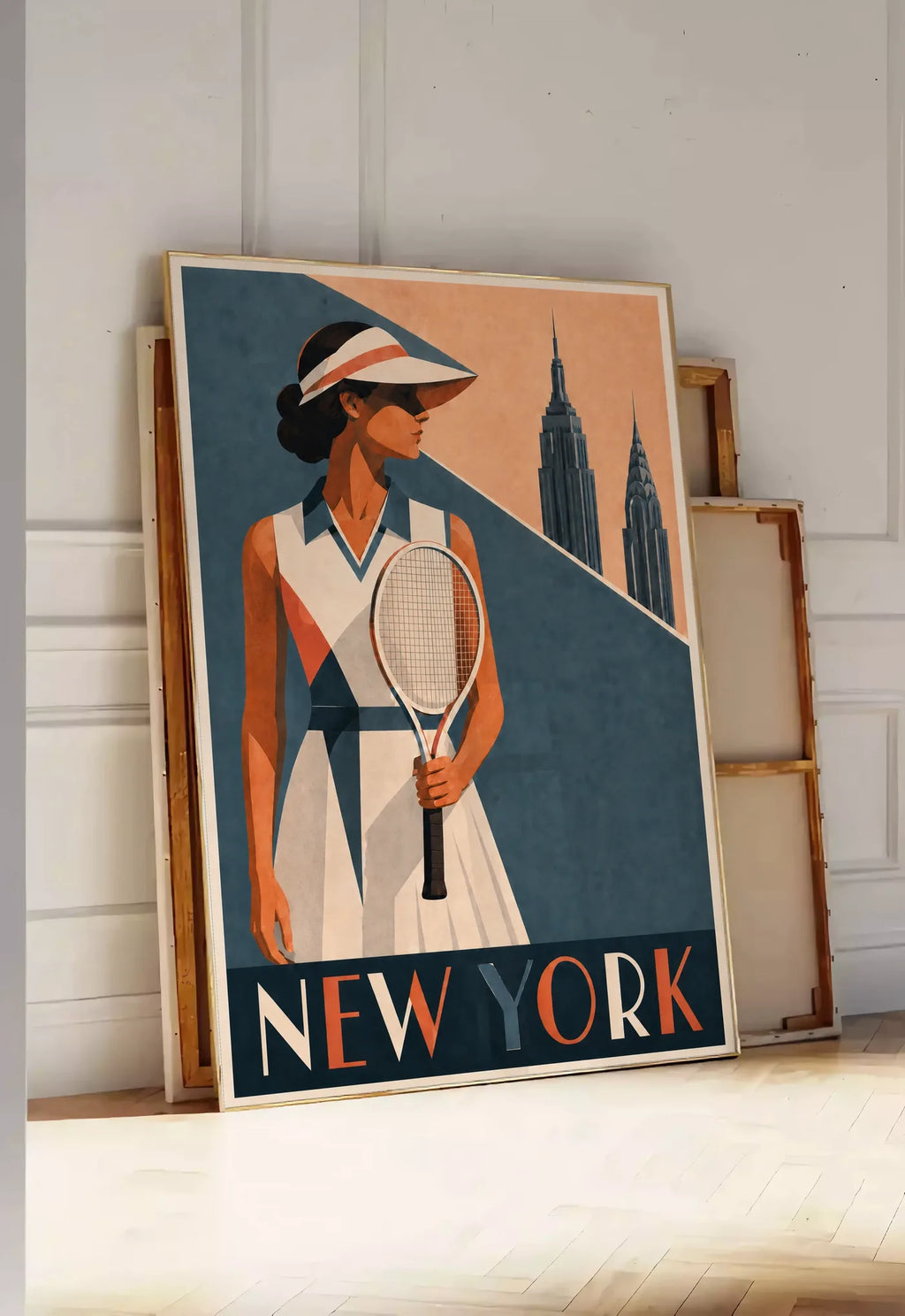 Affiche New York Tennis Femme Coral profil, affiche Art déco de tennis new-yorkaise