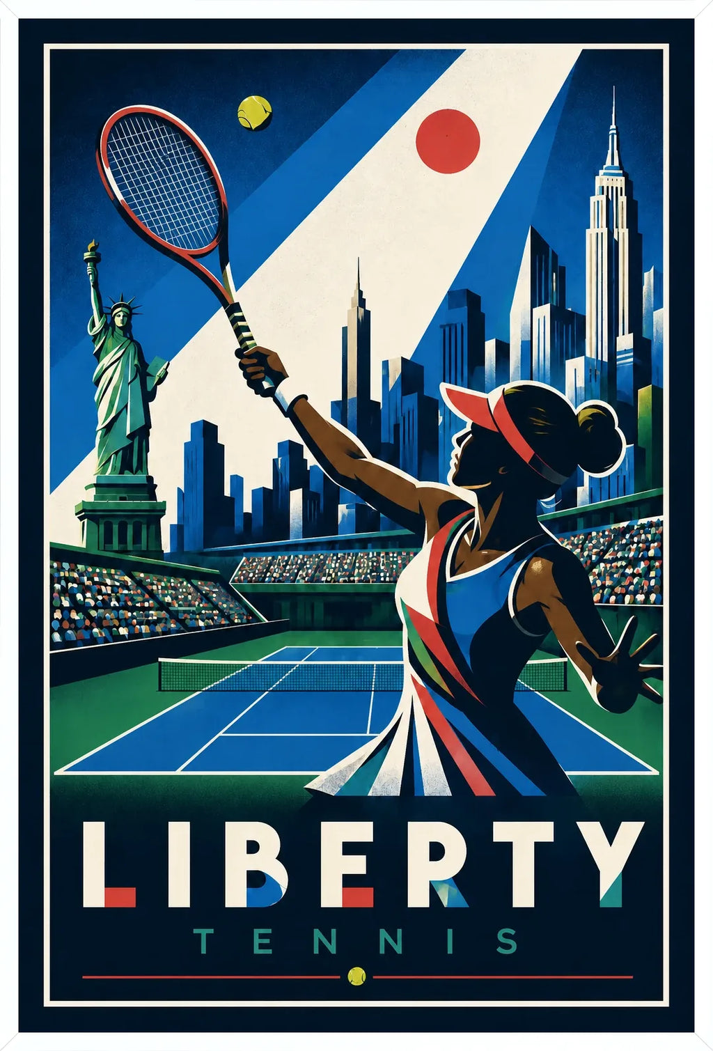 Affiche New York Tennis New York Tennis Femme volée haute, affiche Art déco de tennis new-yorkaise