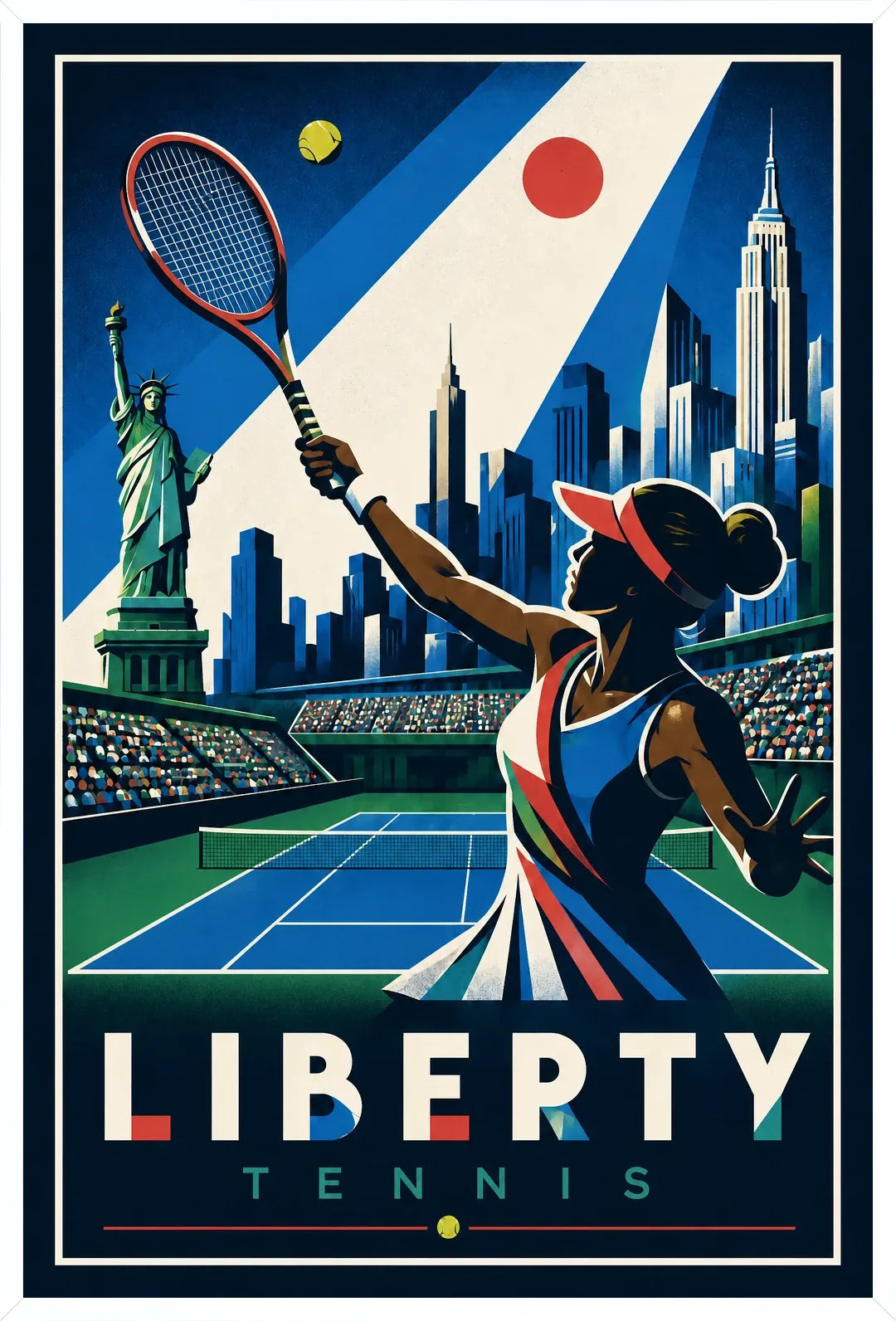 Affiche New York Tennis New York Tennis Femme volée haute, affiche Art déco de tennis new-yorkaise