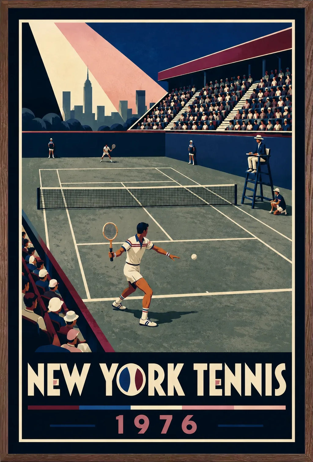 Affiche New York Tennis New York Tennis 1976 Har-Tru vue latérale View, affiche Art déco de tennis new-yorkaise
