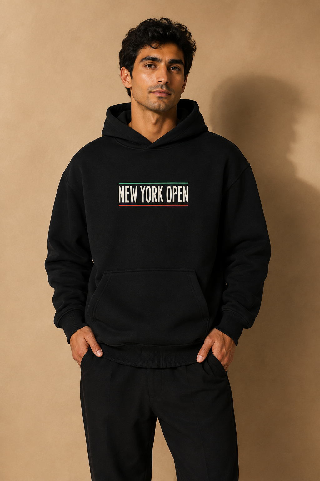 Sweat à capuche New York Tennis Monumental 2. design textile unisexe [color:black] [view:front]