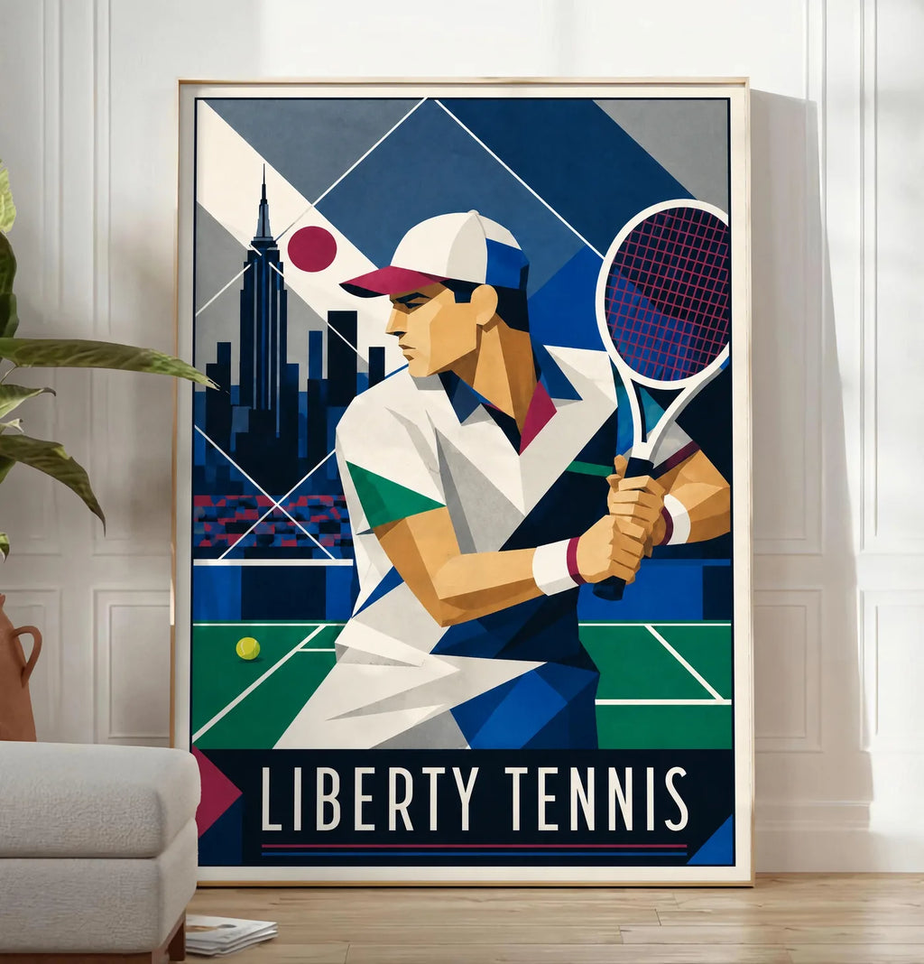 Affiche New York Tennis New York Male Art Deco Coiled revers, affiche Art déco de tennis new-yorkaise